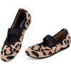 Frank Mully Womens Ballet Flats Casual Round Toe Knit Fabric Flats for Women with Single Strap Ballerina Flat Shoes Lightweight Dressy Shoes for Woman(Leopard Camel)