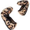 Frank Mully Womens Ballet Flats Casual Round Toe Knit Fabric Flats for Women with Single Strap Ballerina Flat Shoes Lightweight Dressy Shoes for Woman(Leopard Camel)