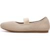 Frank Mully Womens Ballet Flats Casual Round Toe Knit Fabric Flats for Women with Single Strap Ballerina Flat Shoes Lightweight Dressy Shoes for Woman(Apricot)