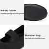 Frank Mully Womens Ballet Flats Casual Round Toe Knit Fabric Flats for Women with Single Strap Ballerina Flat Shoes Lightweight Dressy Shoes for Woman(All Black)