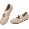 Frank Mully Womens Ballet Flats Casual Round Toe Knit Fabric Flats for Women with Single Strap Ballerina Flat Shoes Lightweight Dressy Shoes for Woman(Apricot)