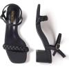 Frank Mully Women’s Braided Sandal Heels Ankle Strap Comfortable Blocked Heeled Sandals Square Open Toe Cute Prom Pump Sandals Shoes(Matte Black)