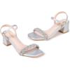 Frank Mully Women’s Braided Sandal Heels Ankle Strap Comfortable Blocked Heeled Sandals Square Open Toe Cute Prom Pump Sandals Shoes(Silver)