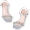 Frank Mully Women’s Braided Sandal Heels Ankle Strap Comfortable Blocked Heeled Sandals Square Open Toe Cute Prom Pump Sandals Shoes(Silver)