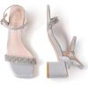 Frank Mully Women’s Braided Sandal Heels Ankle Strap Comfortable Blocked Heeled Sandals Square Open Toe Cute Prom Pump Sandals Shoes(Silver)