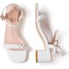Frank Mully Women’s Braided Sandal Heels Ankle Strap Comfortable Blocked Heeled Sandals Square Open Toe Cute Prom Pump Sandals Shoes(White)