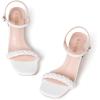 Frank Mully Women’s Braided Sandal Heels Ankle Strap Comfortable Blocked Heeled Sandals Square Open Toe Cute Prom Pump Sandals Shoes(White)