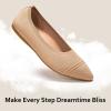Frank Mully Women’s Pointed Toe Flats Slip On Flat Knit Ballet Flats Shoes Women Dressy Comfortable Work Flats Office Shoes(Ecru)