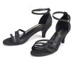 Frank Mully Women’s Sparkly Low Kitten Heel Open Toe Sandals Ankle Strap Glitter Bridal Wedding Dress Pump Shoes(Black(jin))