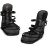 Frank Mully Women’s Strappy Heels Comfortable Kitten-Heels Sandals Square Open Toe Cute Wedding Party Evening Prom Dress Pump Sandals Shoes(Black/Pu)