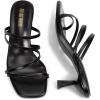 Frank Mully Women’s Strappy Heels Comfortable Kitten-Heels Sandals Square Open Toe Cute Wedding Party Evening Prom Dress Pump Sandals Shoes(Black/Pu)