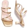 Frank Mully Women’s Strappy Heels Comfortable Kitten-Heels Sandals Square Open Toe Cute Wedding Party Evening Prom Dress Pump Sandals Shoes(Gold/Pu)