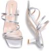 Frank Mully Women’s Strappy Heels Comfortable Kitten-Heels Sandals Square Open Toe Cute Wedding Party Evening Prom Dress Pump Sandals Shoes(Silver/Pu)