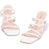 Frank Mully Women’s Strappy Heels Comfortable Kitten-Heels Sandals Square Open Toe Cute Wedding Party Evening Prom Dress Pump Sandals Shoes(White/Pu)