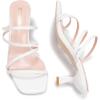 Frank Mully Women’s Strappy Heels Comfortable Kitten-Heels Sandals Square Open Toe Cute Wedding Party Evening Prom Dress Pump Sandals Shoes(White/Pu)