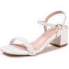 Frank Mully Women’s Braided Sandal Heels Ankle Strap Comfortable Blocked Heeled Sandals Square Open Toe Cute Prom Pump Sandals Shoes(White)