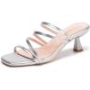 Frank Mully Women’s Strappy Heels Comfortable Kitten-Heels Sandals Square Open Toe Cute Wedding Party Evening Prom Dress Pump Sandals Shoes(Silver/Pu)