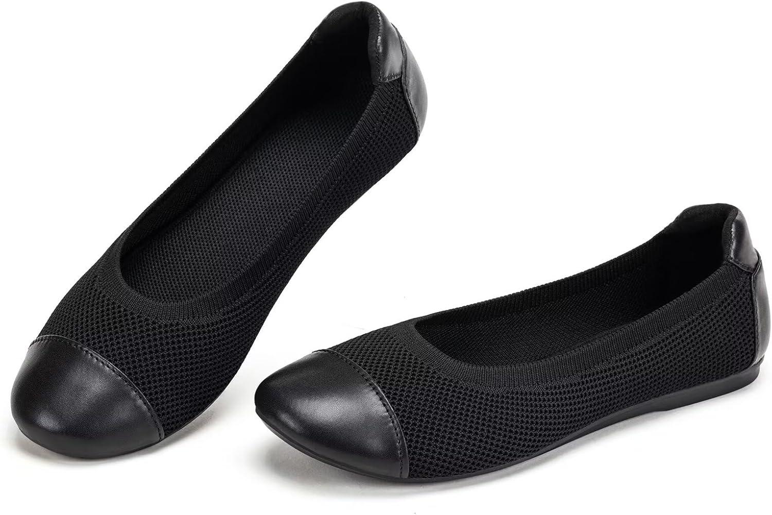 imageFrank Mully Womens Ballet Flats Round Toe Walking Flats Slip On Work Shoes Knitted Flats Shoes for Woman Soft Lightweight6045black