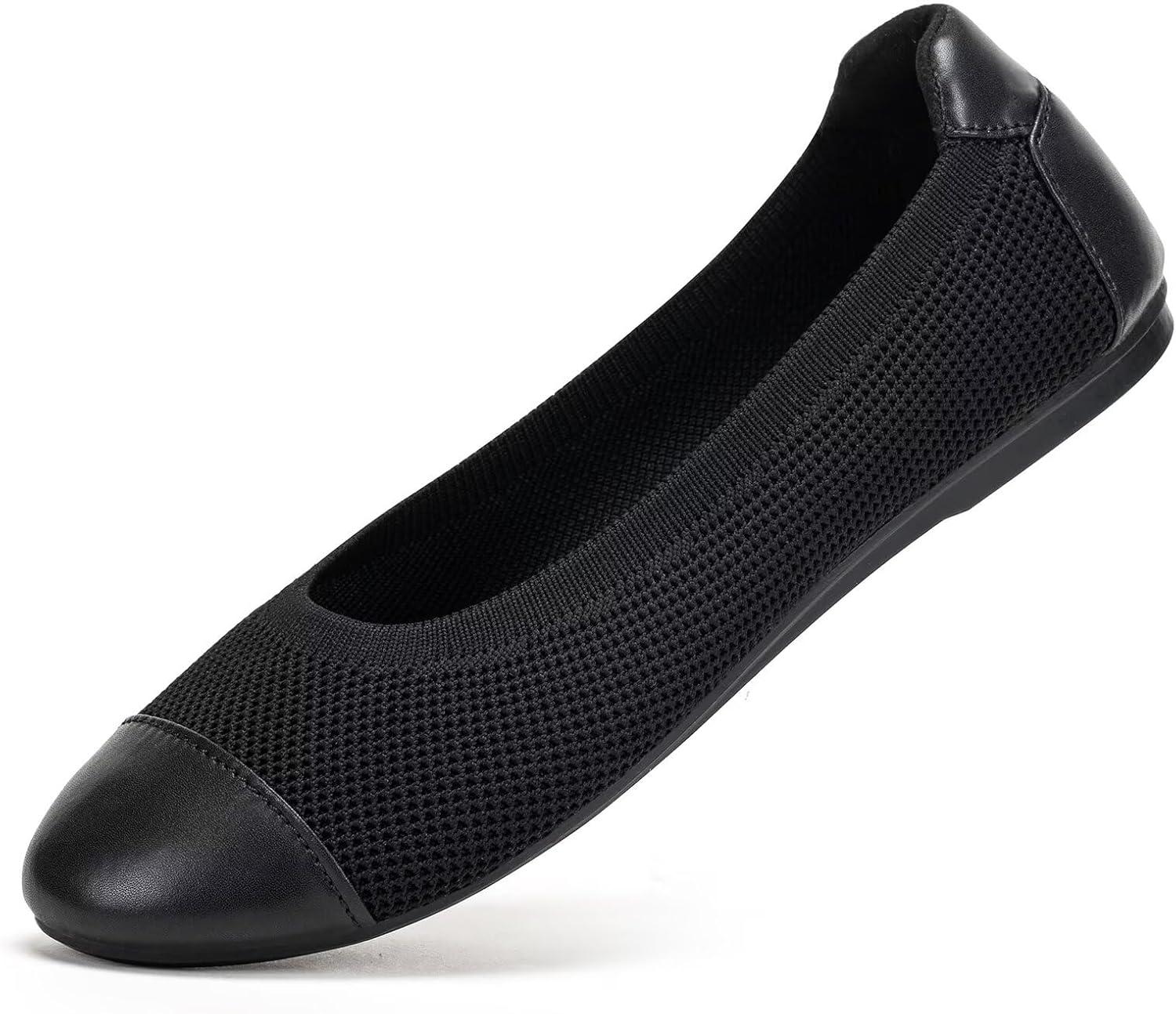 imageFrank Mully Womens Ballet Flats Round Toe Walking Flats Slip On Work Shoes Knitted Flats Shoes for Woman Soft Lightweight6045black