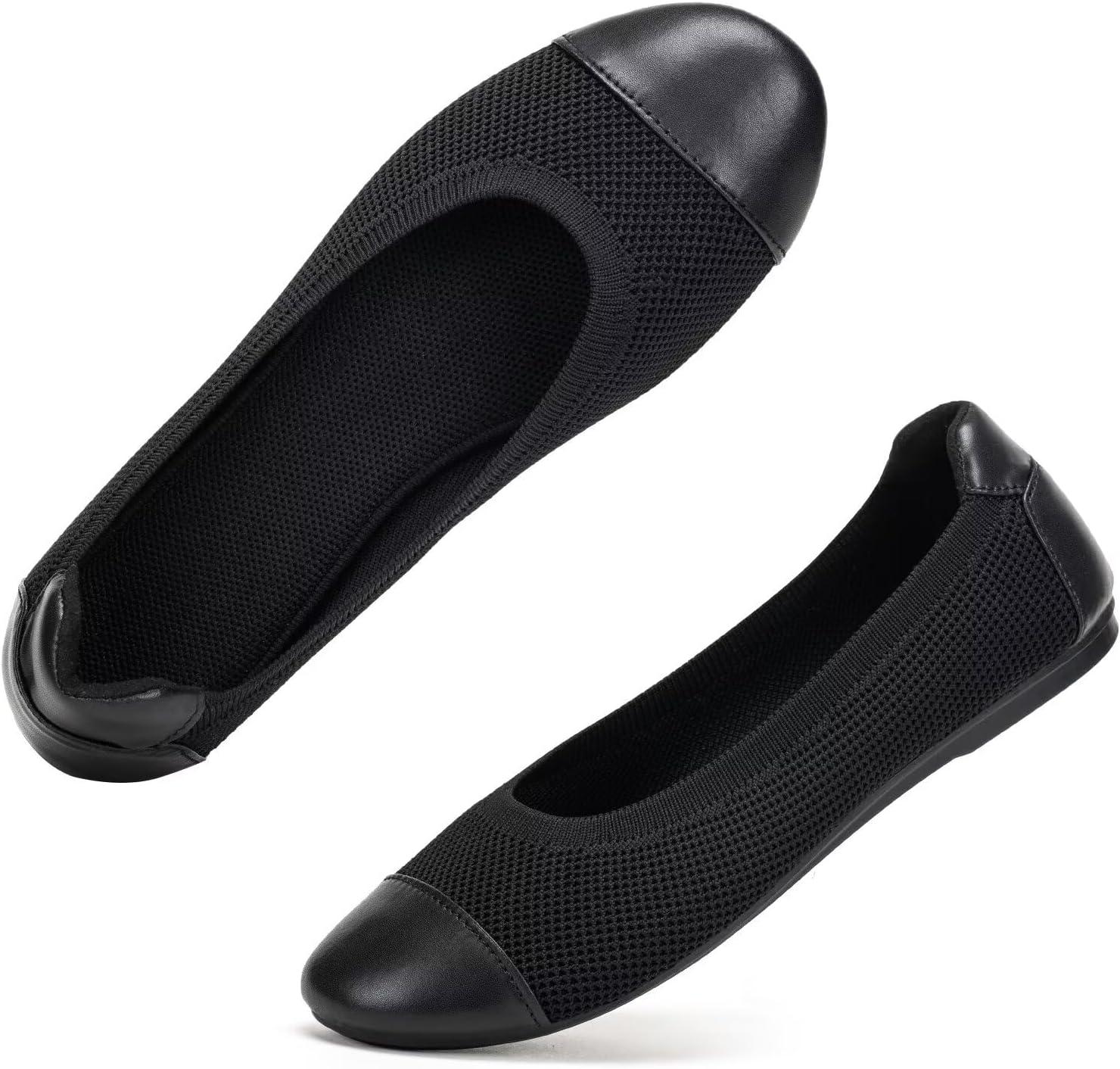 imageFrank Mully Womens Ballet Flats Round Toe Walking Flats Slip On Work Shoes Knitted Flats Shoes for Woman Soft Lightweight6045black