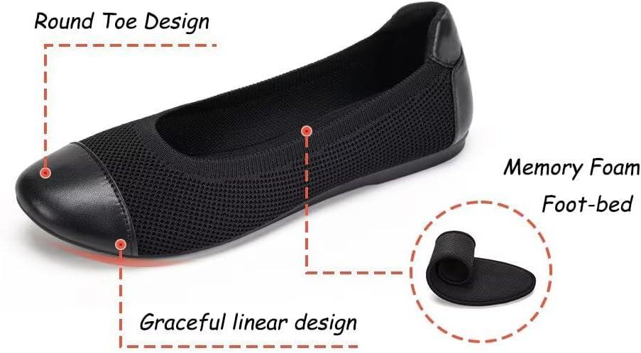 imageFrank Mully Womens Ballet Flats Round Toe Walking Flats Slip On Work Shoes Knitted Flats Shoes for Woman Soft Lightweight6045black