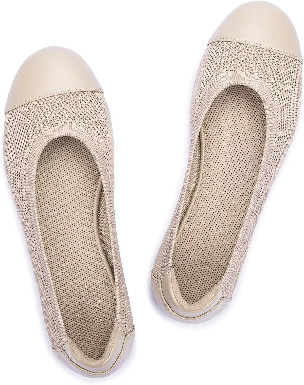 imageFrank Mully Womens Ballet Flats Round Toe Walking Flats Slip On Work Shoes Knitted Flats Shoes for Woman Soft Lightweight6045ecru