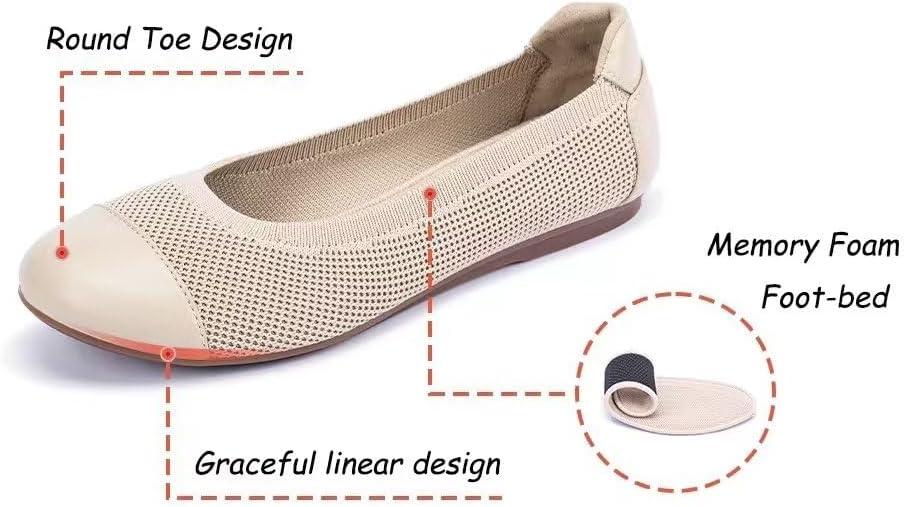 imageFrank Mully Womens Ballet Flats Round Toe Walking Flats Slip On Work Shoes Knitted Flats Shoes for Woman Soft Lightweight6045ecru