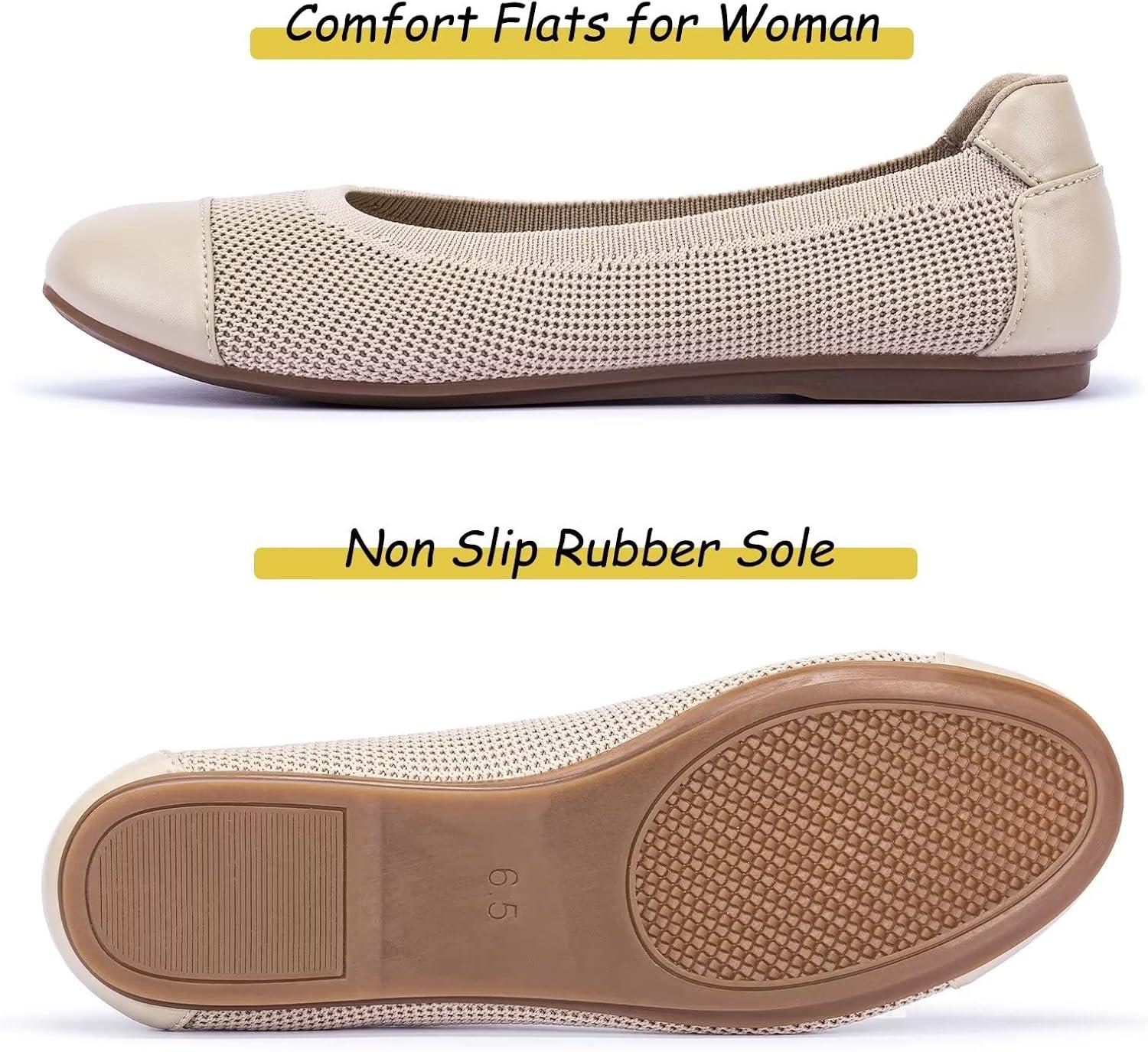 imageFrank Mully Womens Ballet Flats Round Toe Walking Flats Slip On Work Shoes Knitted Flats Shoes for Woman Soft Lightweight6045ecru
