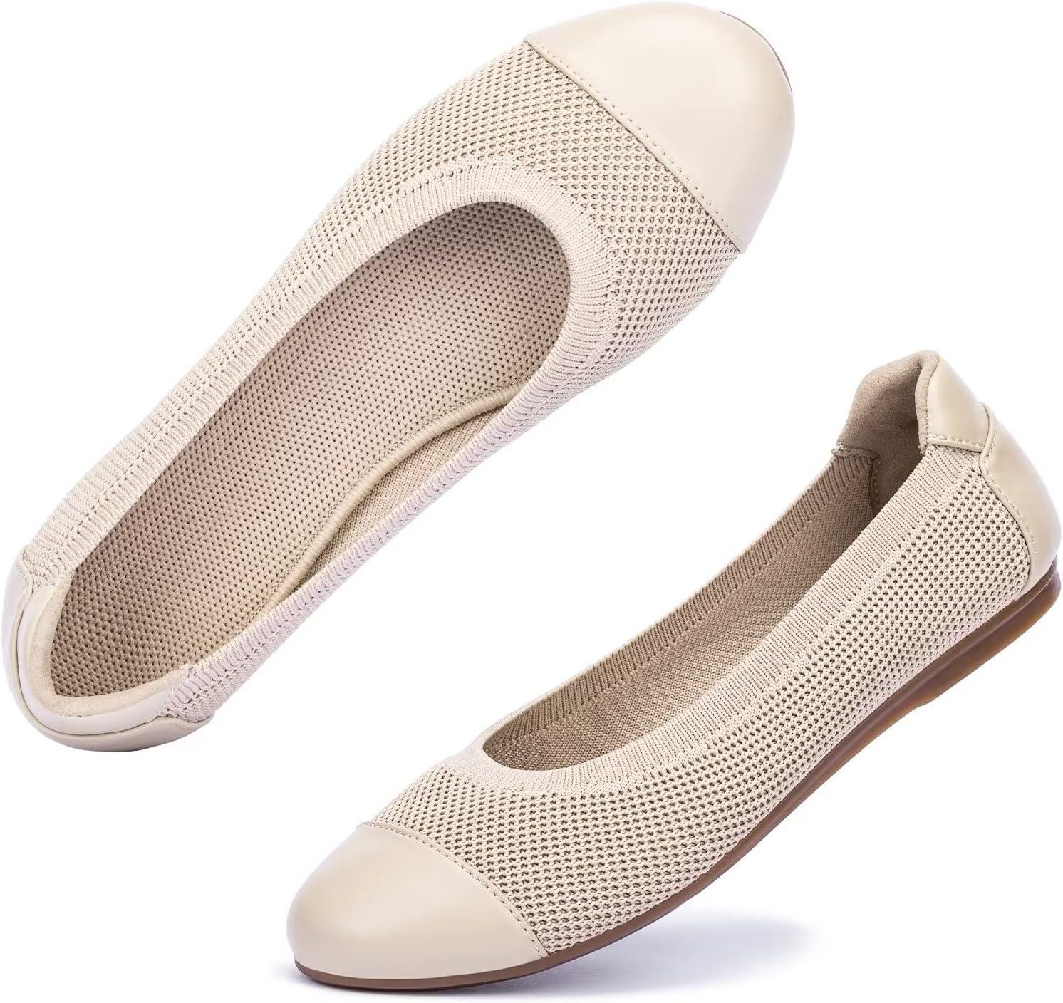 imageFrank Mully Womens Ballet Flats Round Toe Walking Flats Slip On Work Shoes Knitted Flats Shoes for Woman Soft Lightweight6045ecru