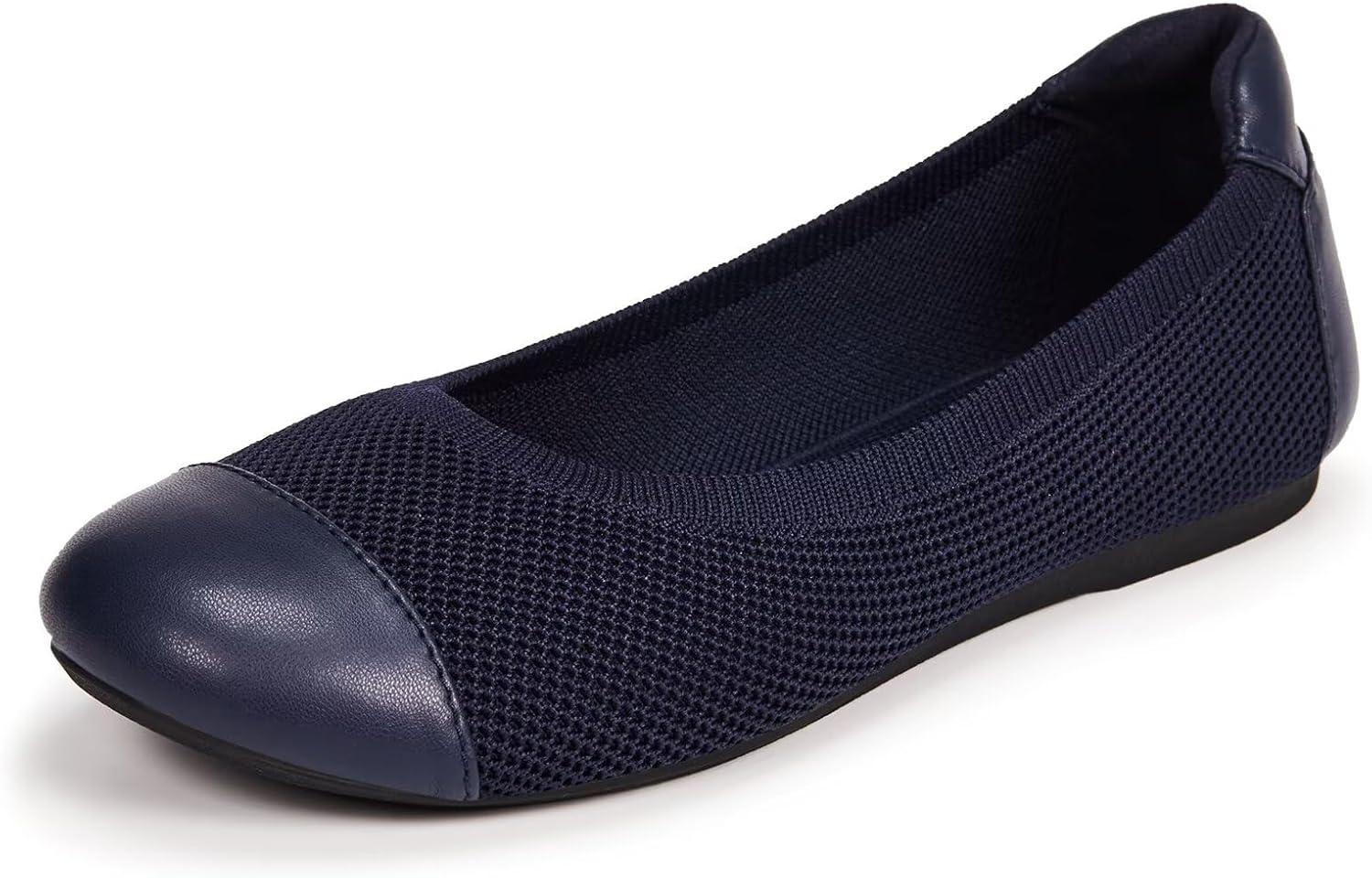 imageFrank Mully Womens Ballet Flats Round Toe Walking Flats Slip On Work Shoes Knitted Flats Shoes for Woman Soft Lightweight6045navy