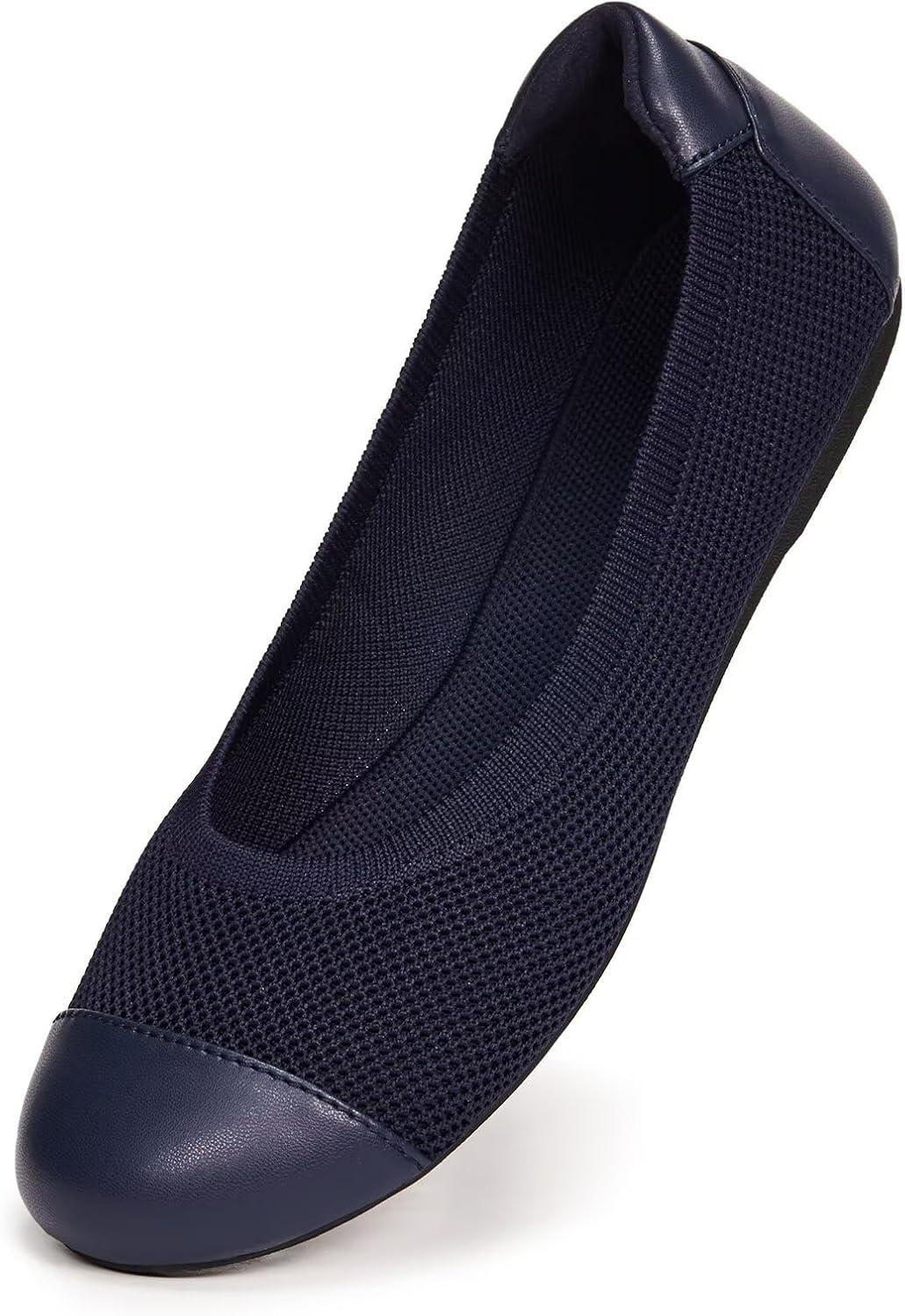 imageFrank Mully Womens Ballet Flats Round Toe Walking Flats Slip On Work Shoes Knitted Flats Shoes for Woman Soft Lightweight6045navy
