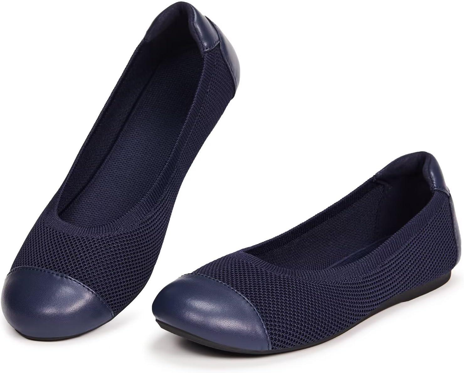 imageFrank Mully Womens Ballet Flats Round Toe Walking Flats Slip On Work Shoes Knitted Flats Shoes for Woman Soft Lightweight6045navy