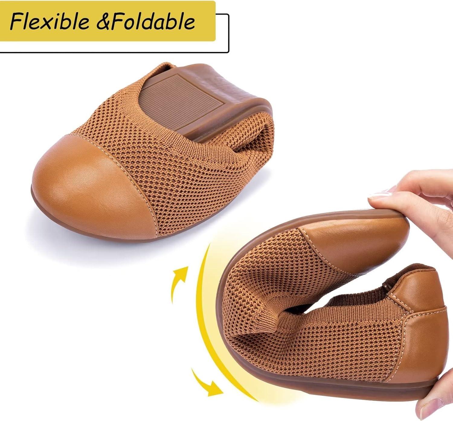 imageFrank Mully Womens Ballet Flats Round Toe Walking Flats Slip On Work Shoes Knitted Flats Shoes for Woman Soft Lightweight6045tan
