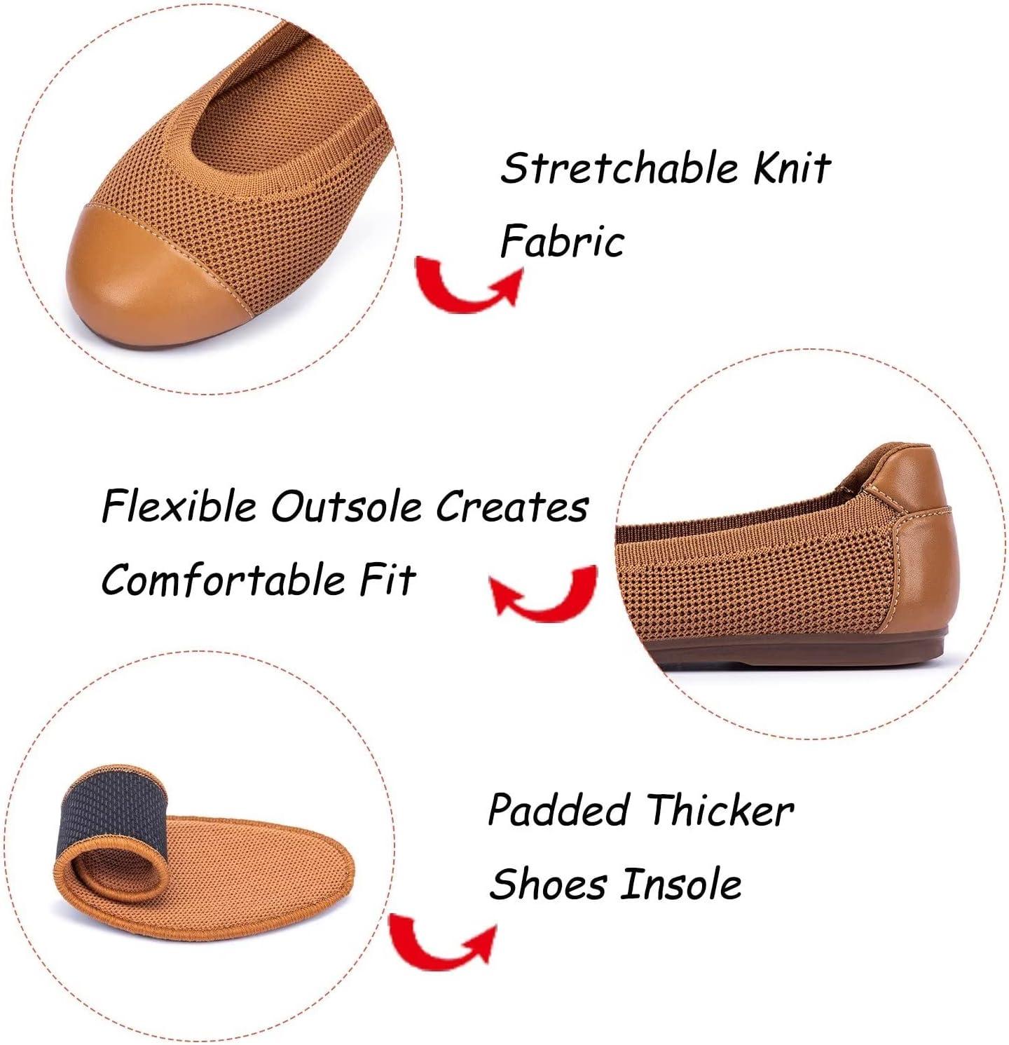 imageFrank Mully Womens Ballet Flats Round Toe Walking Flats Slip On Work Shoes Knitted Flats Shoes for Woman Soft Lightweight6045tan