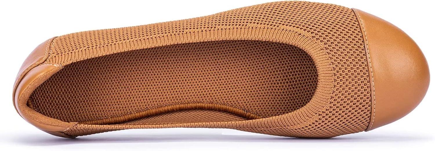 imageFrank Mully Womens Ballet Flats Round Toe Walking Flats Slip On Work Shoes Knitted Flats Shoes for Woman Soft Lightweight6045tan