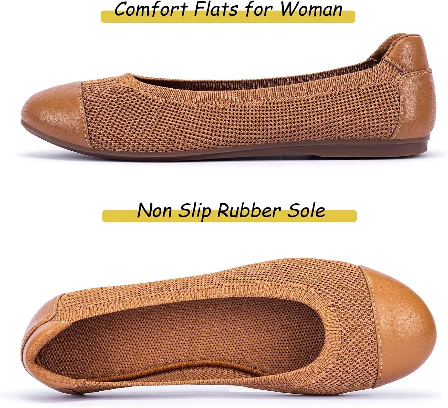 imageFrank Mully Womens Ballet Flats Round Toe Walking Flats Slip On Work Shoes Knitted Flats Shoes for Woman Soft Lightweight6045tan