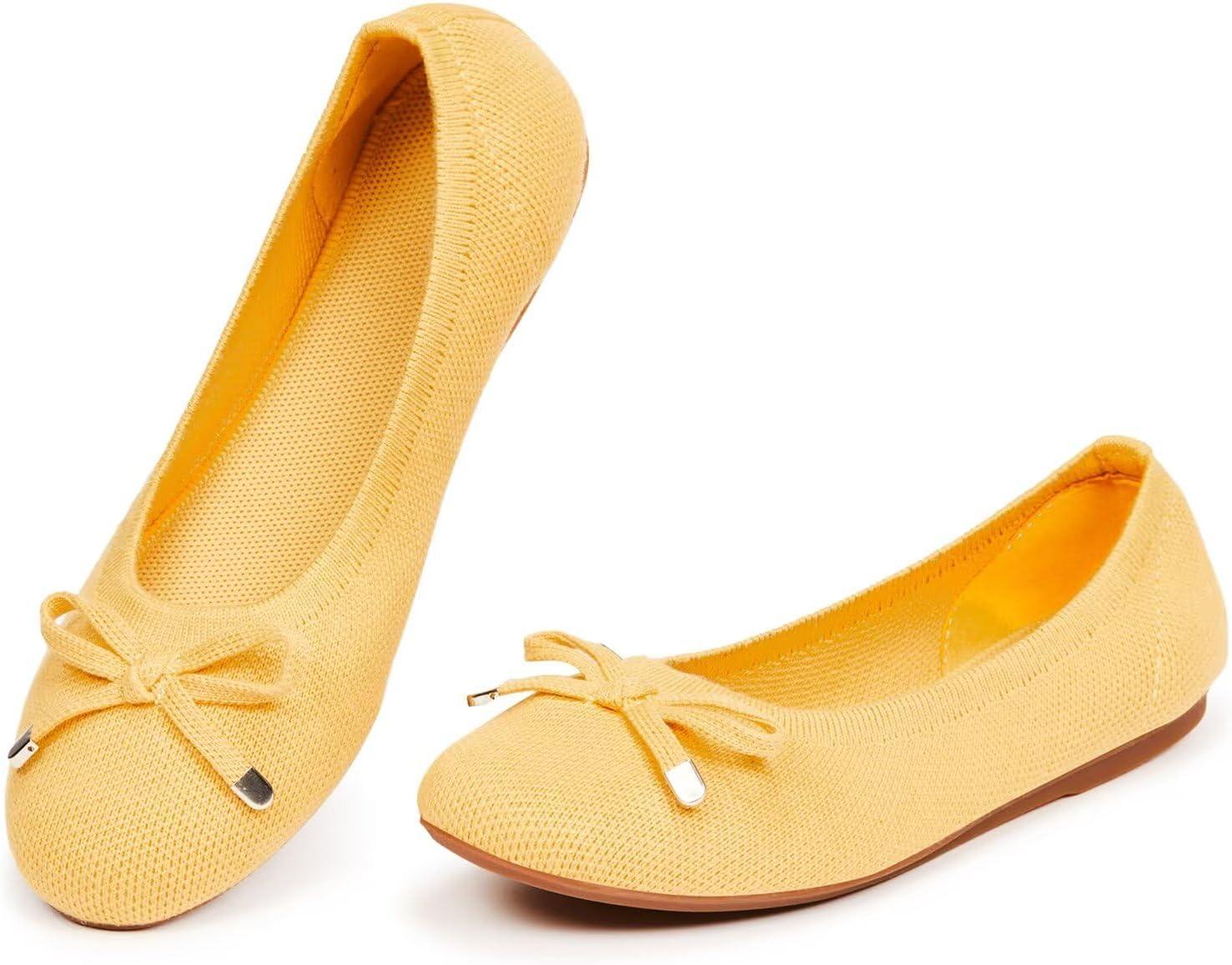 imageFrank Mully Womens Ballet Flats Round Toe Walking Flats Slip On Work Shoes Knitted Flats Shoes for Woman Soft Lightweight6047yellow