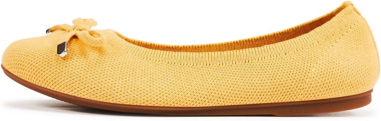 imageFrank Mully Womens Ballet Flats Round Toe Walking Flats Slip On Work Shoes Knitted Flats Shoes for Woman Soft Lightweight6047yellow