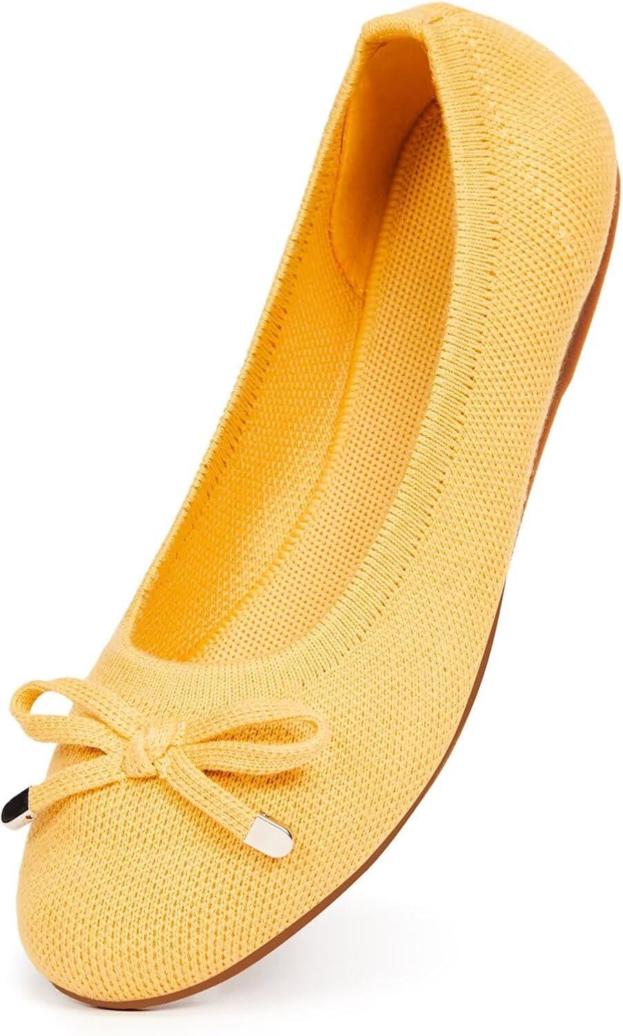 imageFrank Mully Womens Ballet Flats Round Toe Walking Flats Slip On Work Shoes Knitted Flats Shoes for Woman Soft Lightweight6047yellow