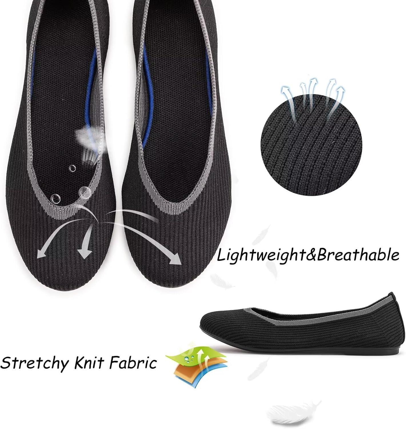 imageFrank Mully Womens Ballet Flats Round Toe Walking Flats Slip On Work Shoes Knitted Flats Shoes for Woman Soft LightweightAll Black