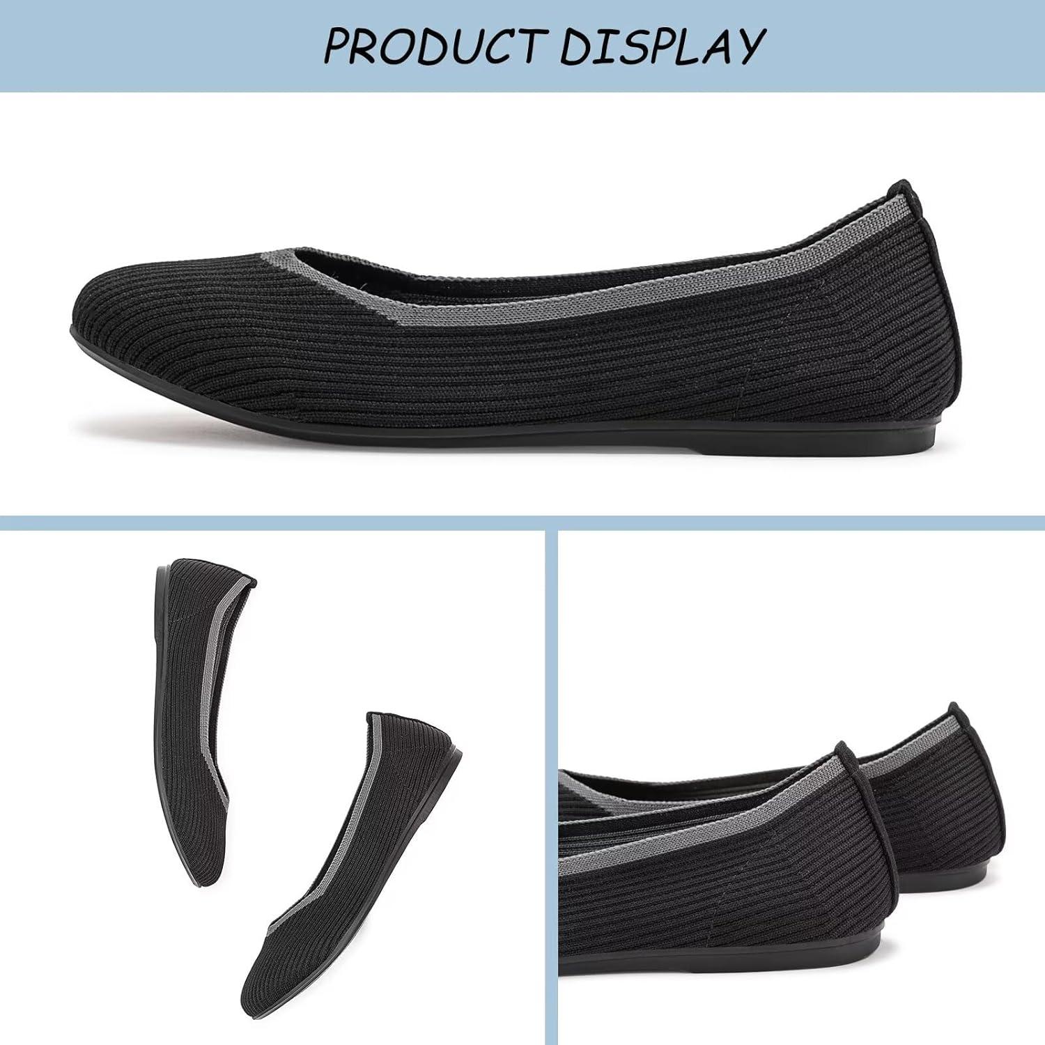 imageFrank Mully Womens Ballet Flats Round Toe Walking Flats Slip On Work Shoes Knitted Flats Shoes for Woman Soft LightweightAll Black