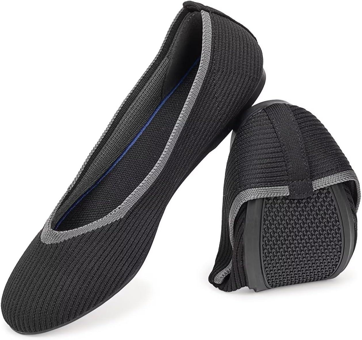 imageFrank Mully Womens Ballet Flats Round Toe Walking Flats Slip On Work Shoes Knitted Flats Shoes for Woman Soft LightweightAll Black