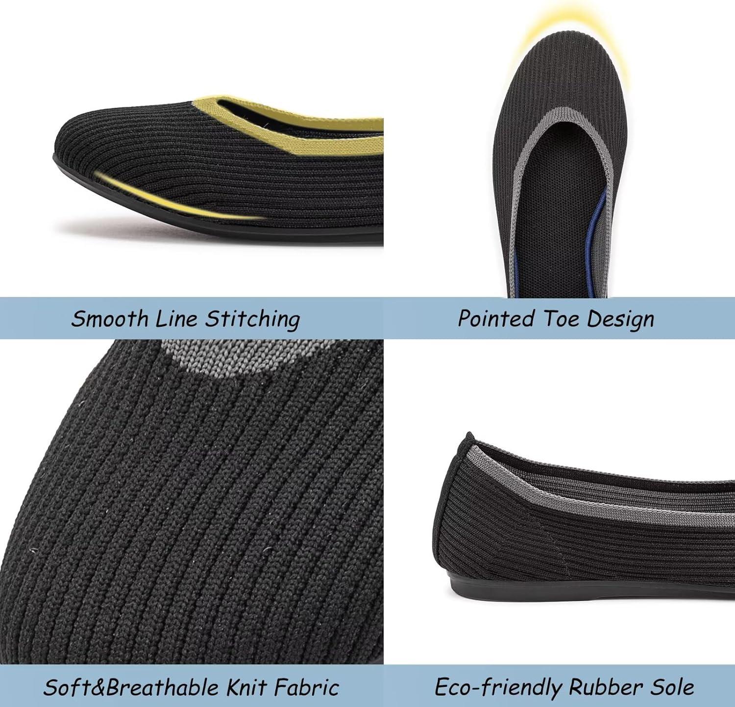 imageFrank Mully Womens Ballet Flats Round Toe Walking Flats Slip On Work Shoes Knitted Flats Shoes for Woman Soft LightweightAll Black