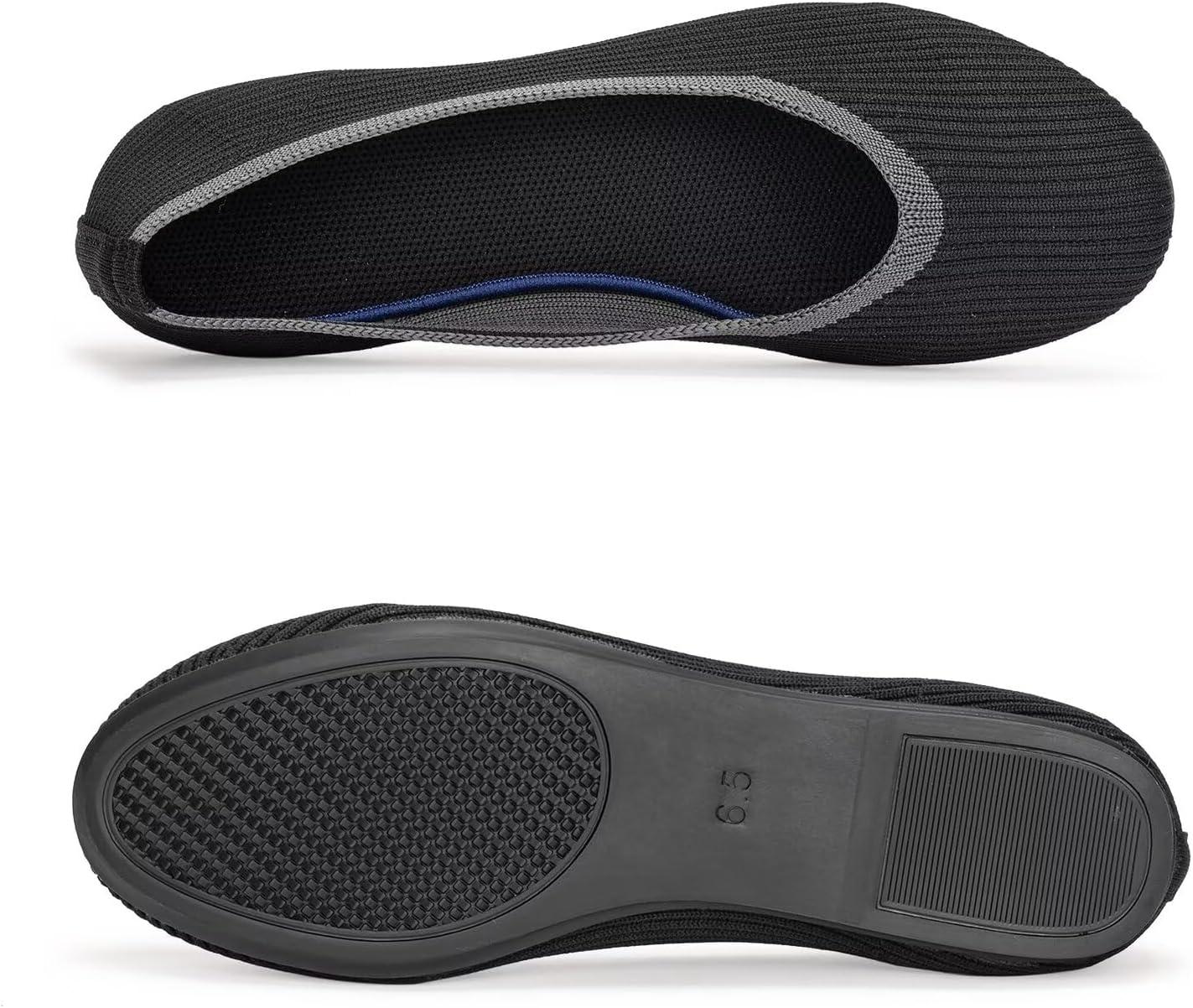 imageFrank Mully Womens Ballet Flats Round Toe Walking Flats Slip On Work Shoes Knitted Flats Shoes for Woman Soft LightweightAll Black