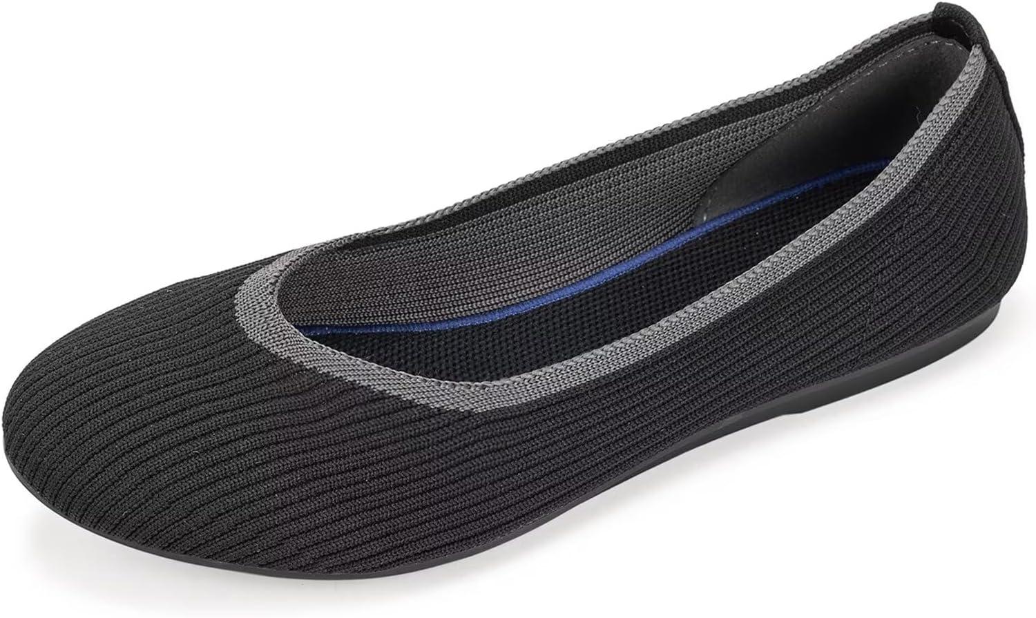 imageFrank Mully Womens Ballet Flats Round Toe Walking Flats Slip On Work Shoes Knitted Flats Shoes for Woman Soft LightweightAll Black