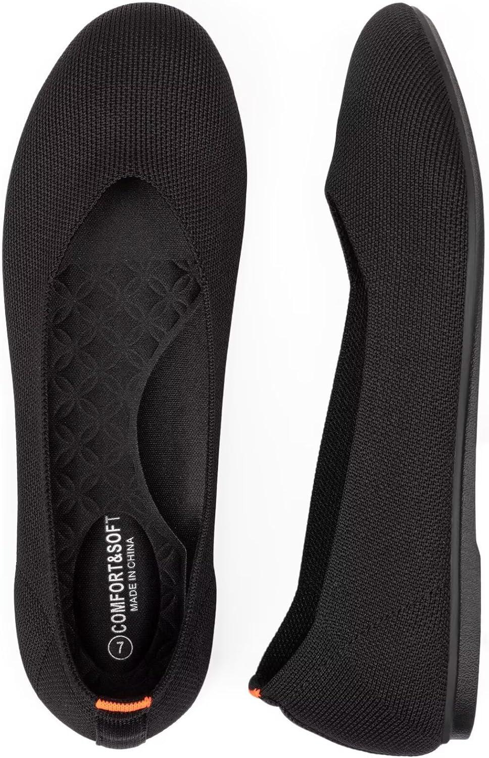 imageFrank Mully Womens Ballet Flats Round Toe Walking Flats Slip On Work Shoes Knitted Flats Shoes for Woman Soft LightweightBlack 76