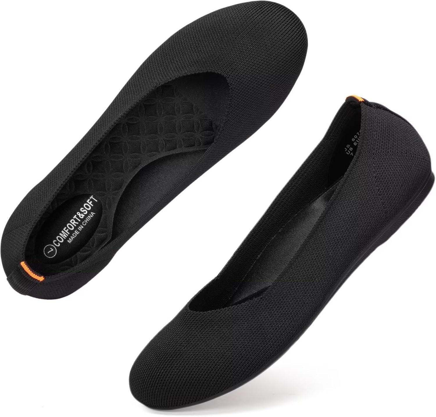imageFrank Mully Womens Ballet Flats Round Toe Walking Flats Slip On Work Shoes Knitted Flats Shoes for Woman Soft LightweightBlack 76