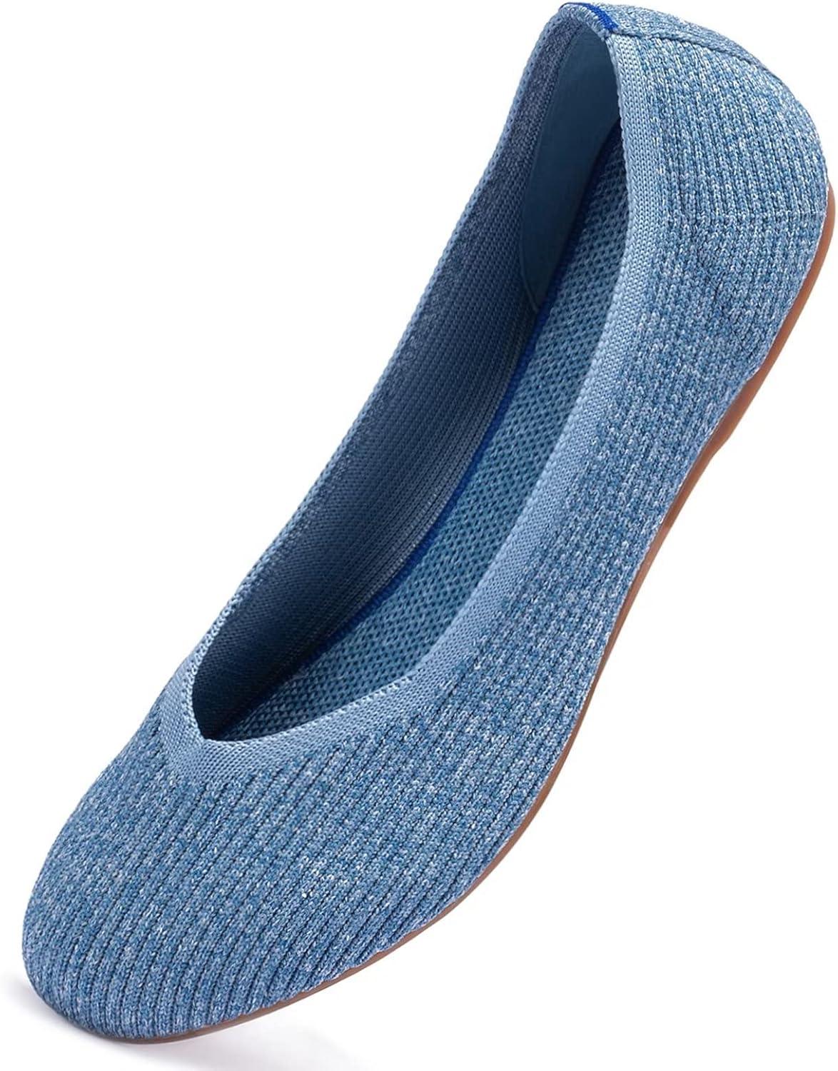 imageFrank Mully Womens Ballet Flats Round Toe Walking Flats Slip On Work Shoes Knitted Flats Shoes for Woman Soft LightweightBlue