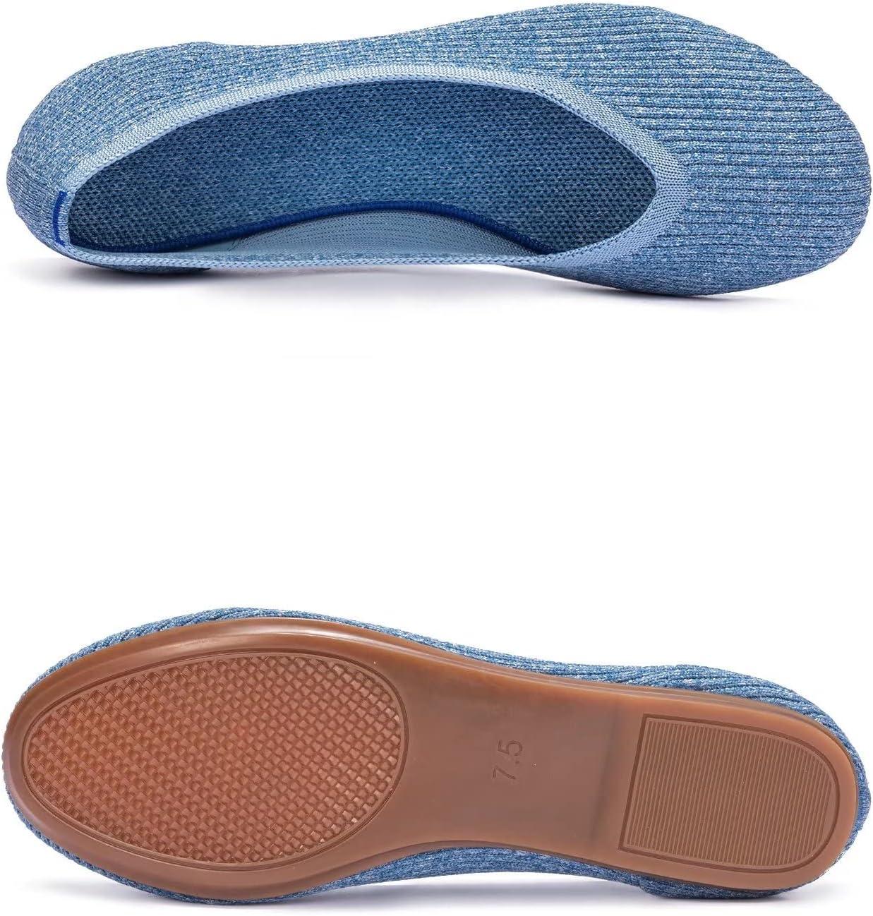 imageFrank Mully Womens Ballet Flats Round Toe Walking Flats Slip On Work Shoes Knitted Flats Shoes for Woman Soft LightweightBlue