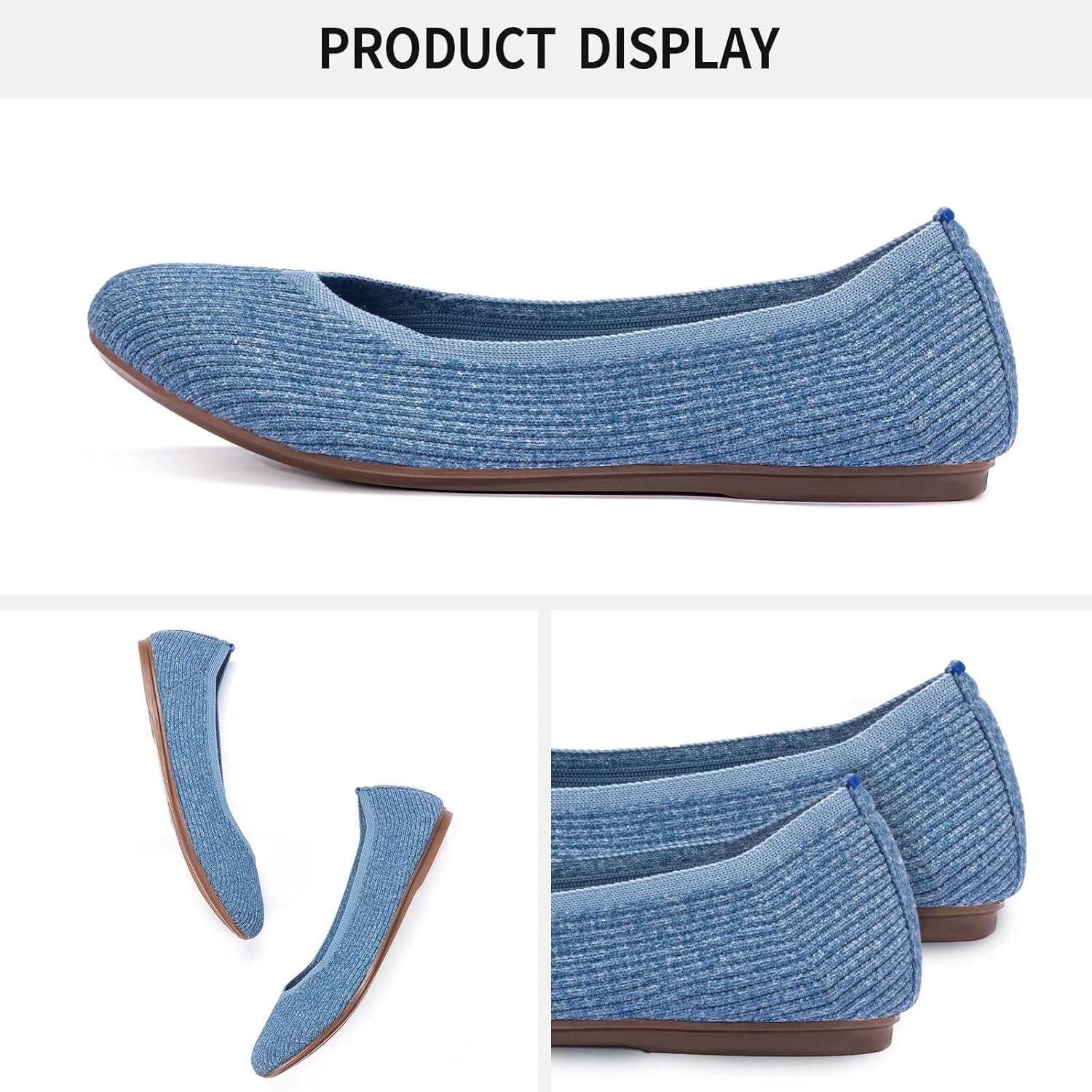 imageFrank Mully Womens Ballet Flats Round Toe Walking Flats Slip On Work Shoes Knitted Flats Shoes for Woman Soft LightweightBlue